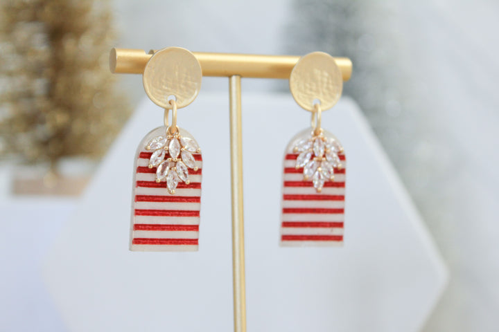 Candy Cane Striped Crystal Arch Earrings