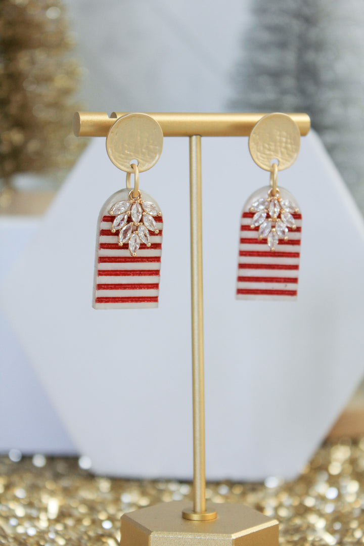 Candy Cane Striped Crystal Arch Earrings