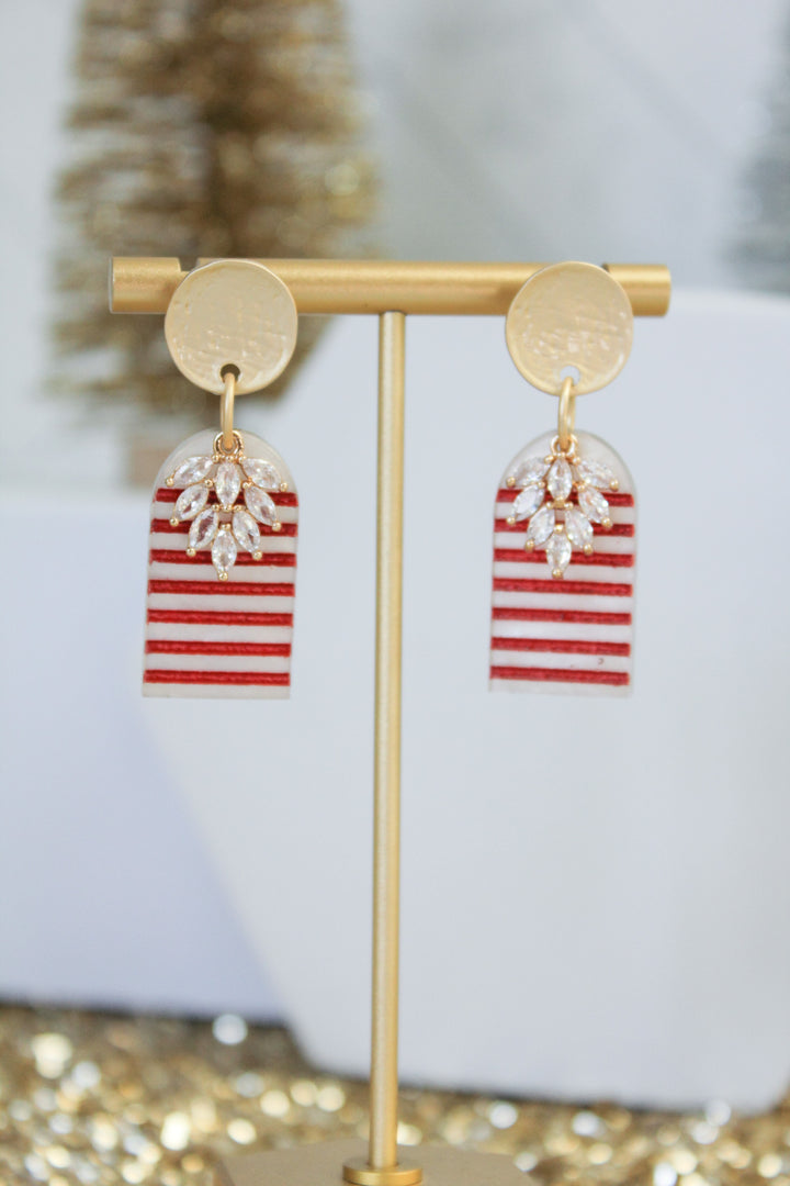 Candy Cane Striped Crystal Arch Earrings