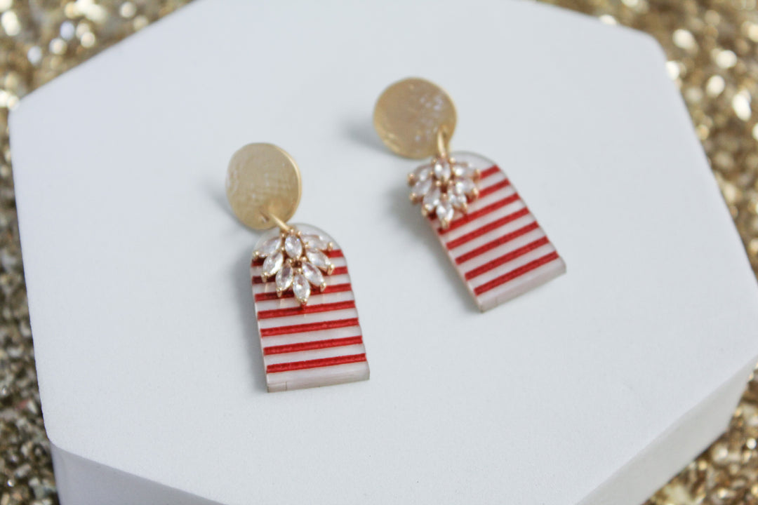 Candy Cane Striped Crystal Arch Earrings