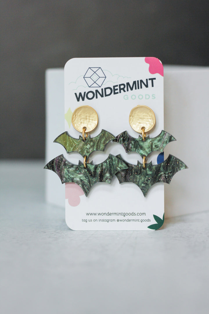 Black Pearl Bat Acrylic Earrings