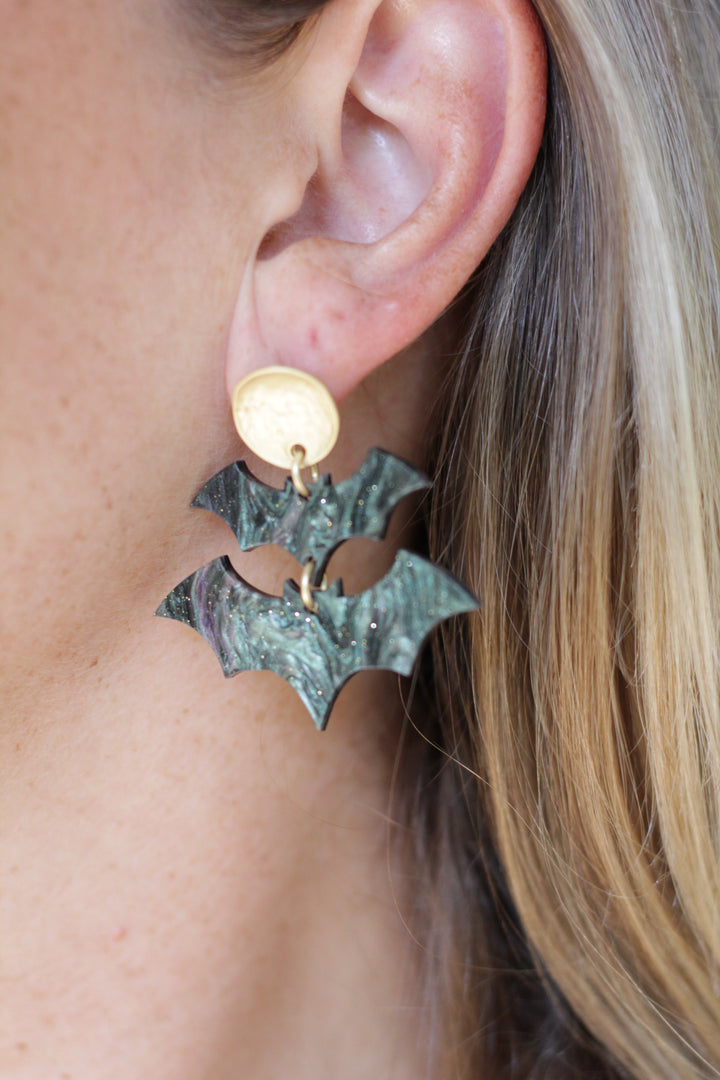 Black Pearl Bat Acrylic Earrings