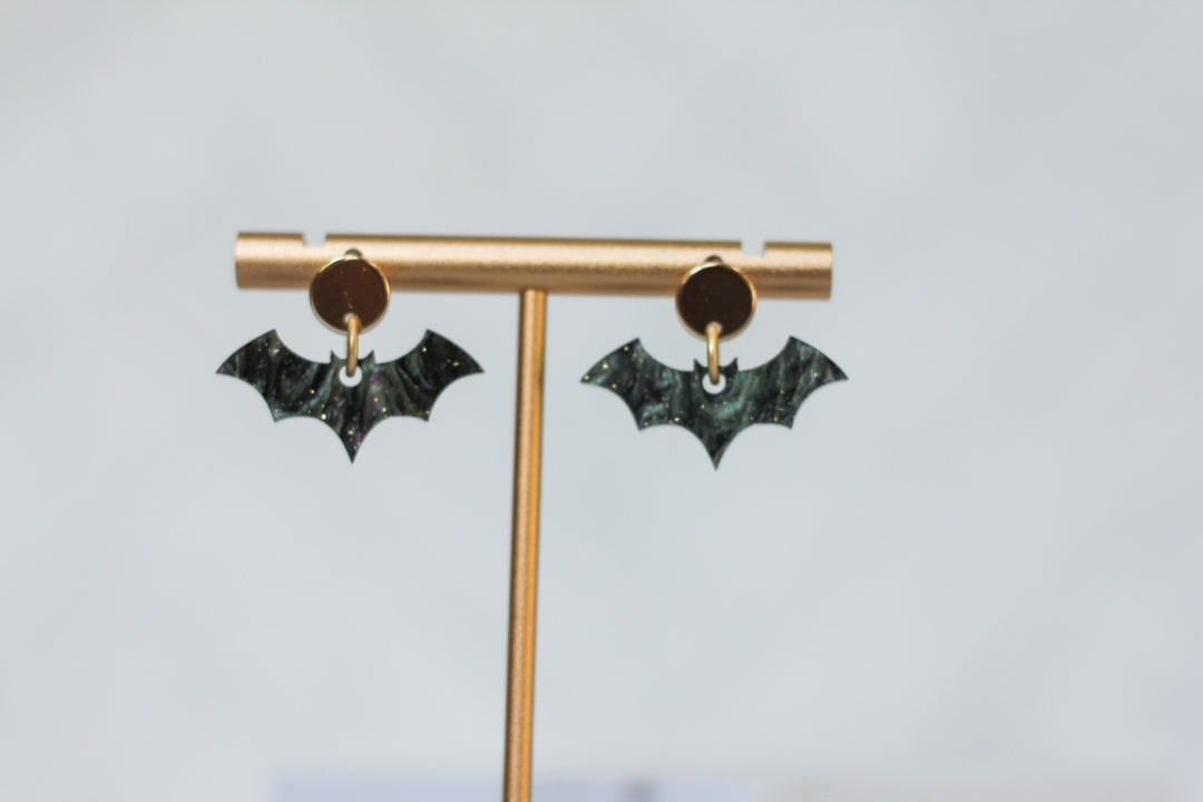 Kids Black Pearl Bat Earrings