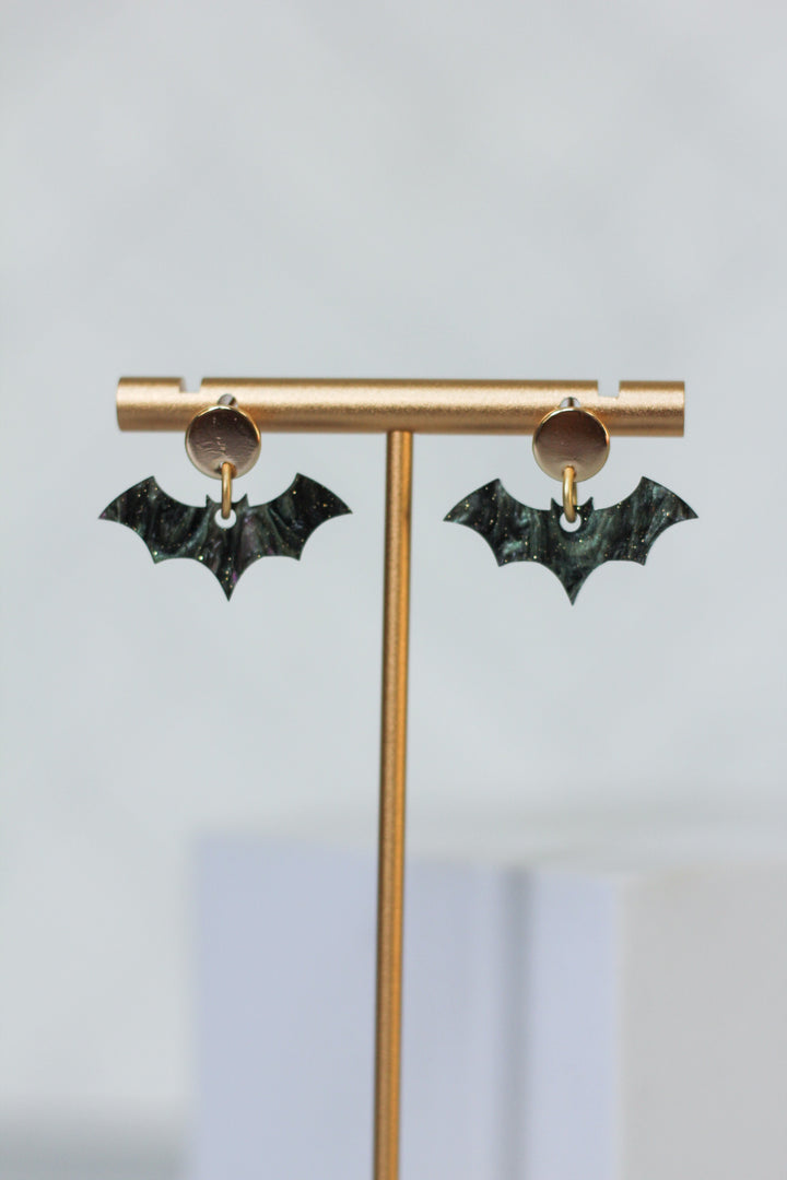 Kids Black Pearl Bat Earrings