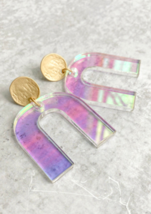 Iridescent Geometric Arch Acrylic Earrings