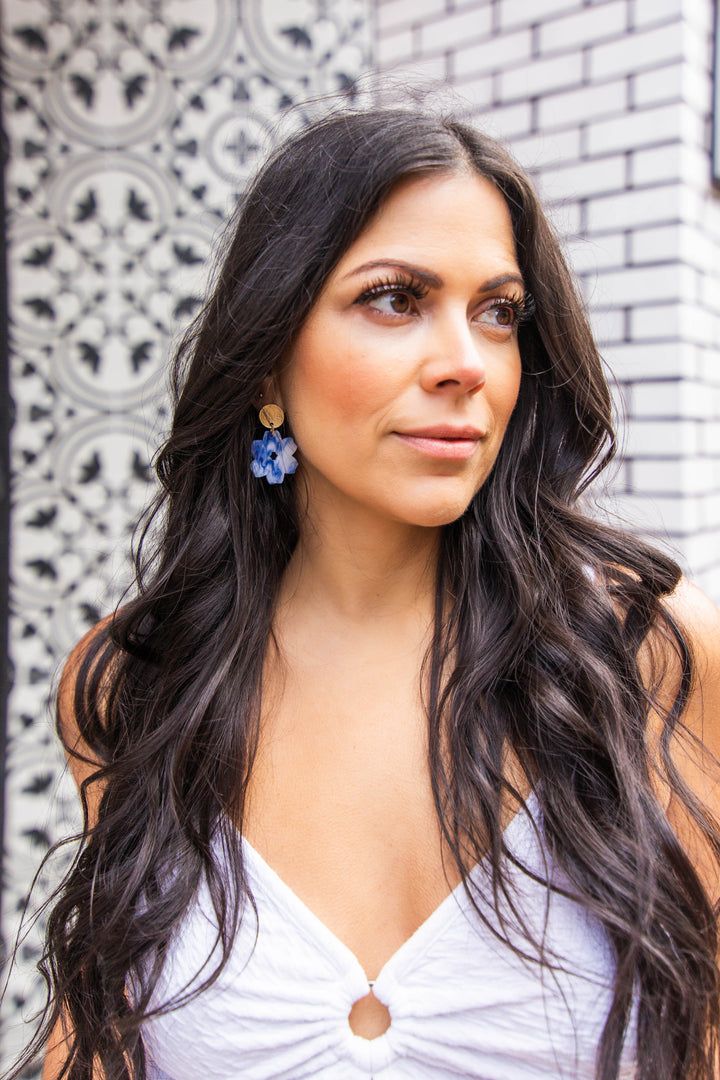 Blue Swirl Flower Earrings