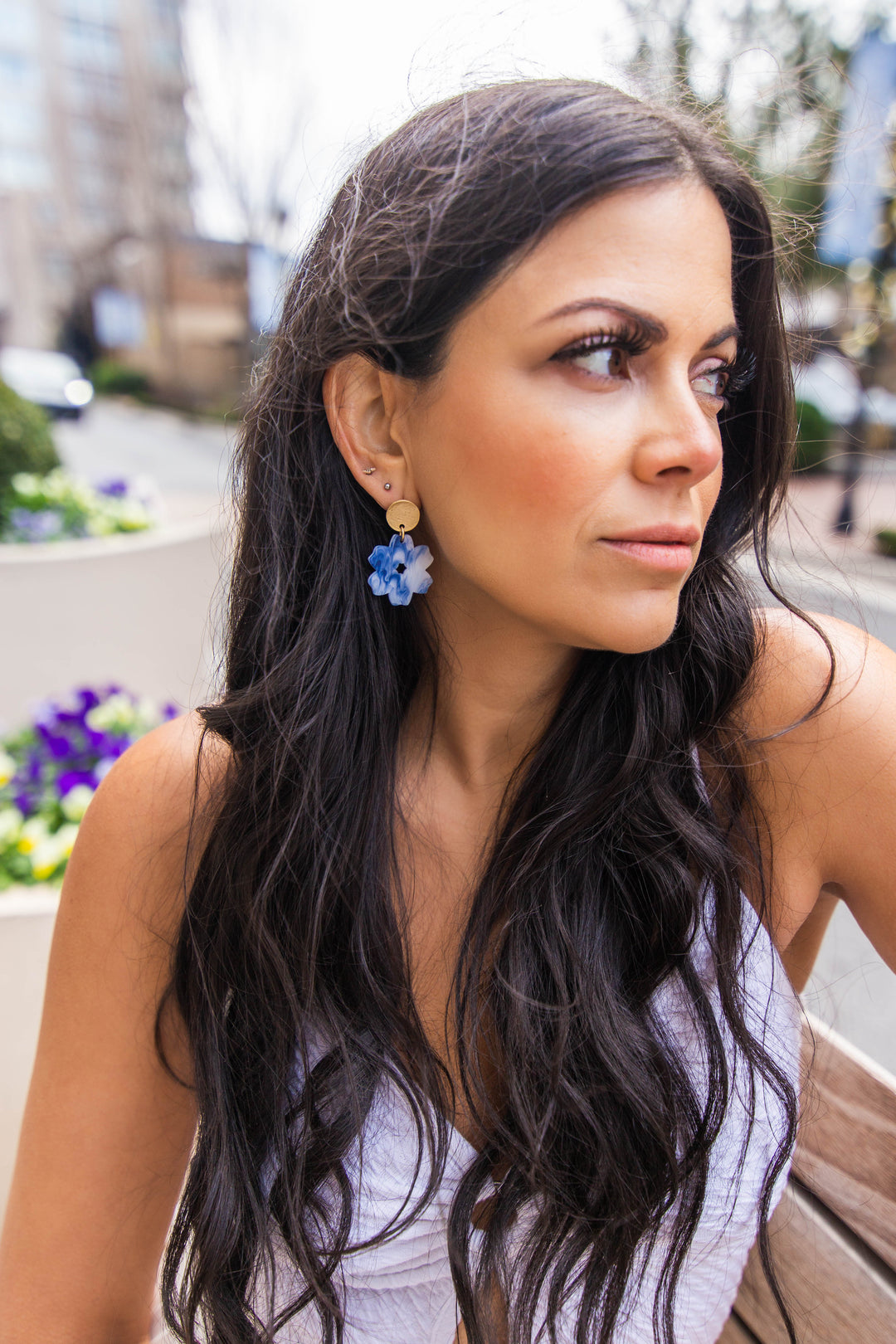 Blue Swirl Flower Earrings