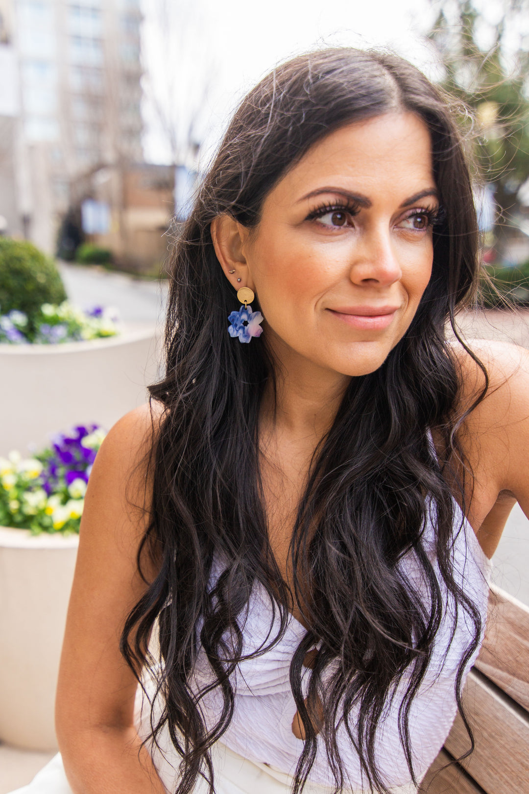 Blue Swirl Flower Earrings