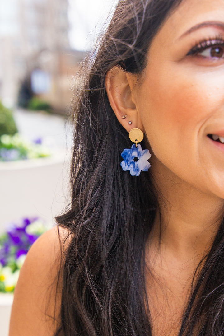 Blue Swirl Flower Earrings