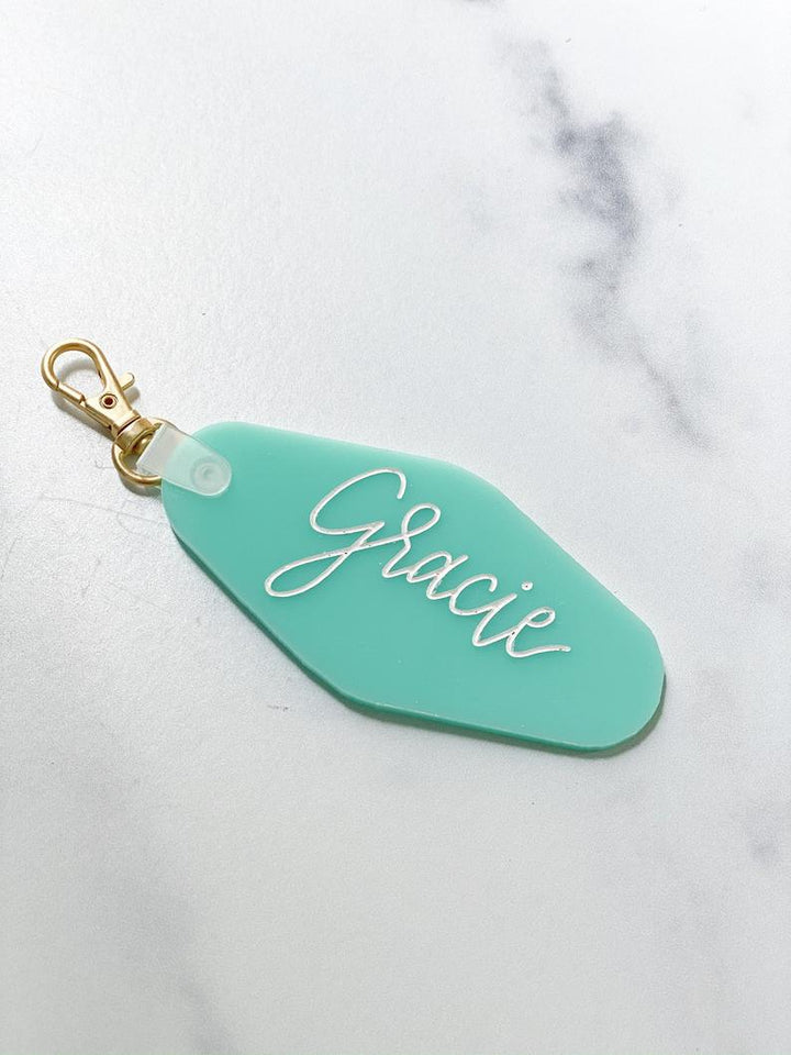 Handlettered Name Acrylic Keychain - Vintage Motel Shape