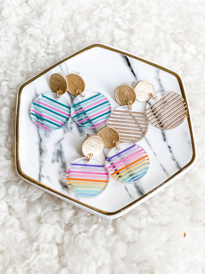 Striped Acrylic Circle Earrings | Rainbow - Wondermint Goods