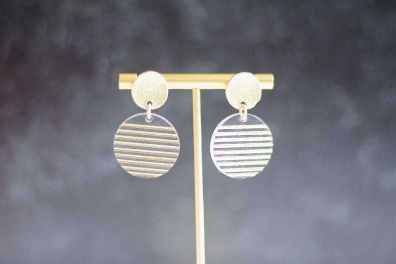 Striped Acrylic Circle Earrings | Gold