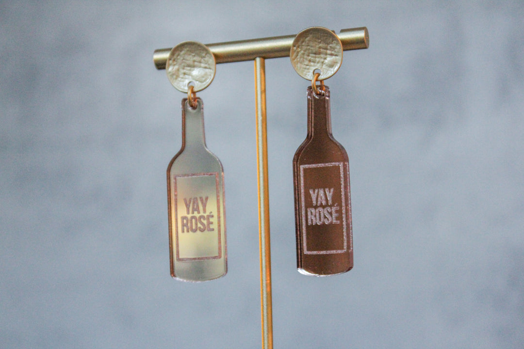 Rose Bottle Rose Gold Acrylic Earrings