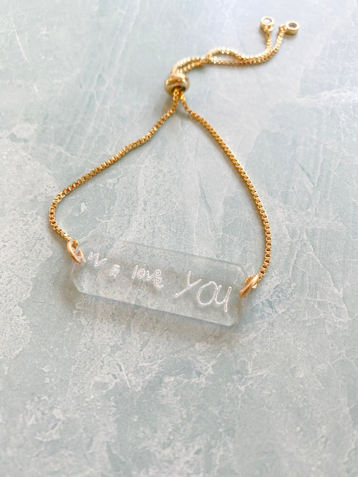 Handwritten Words Acrylic Bar Chain Bracelet