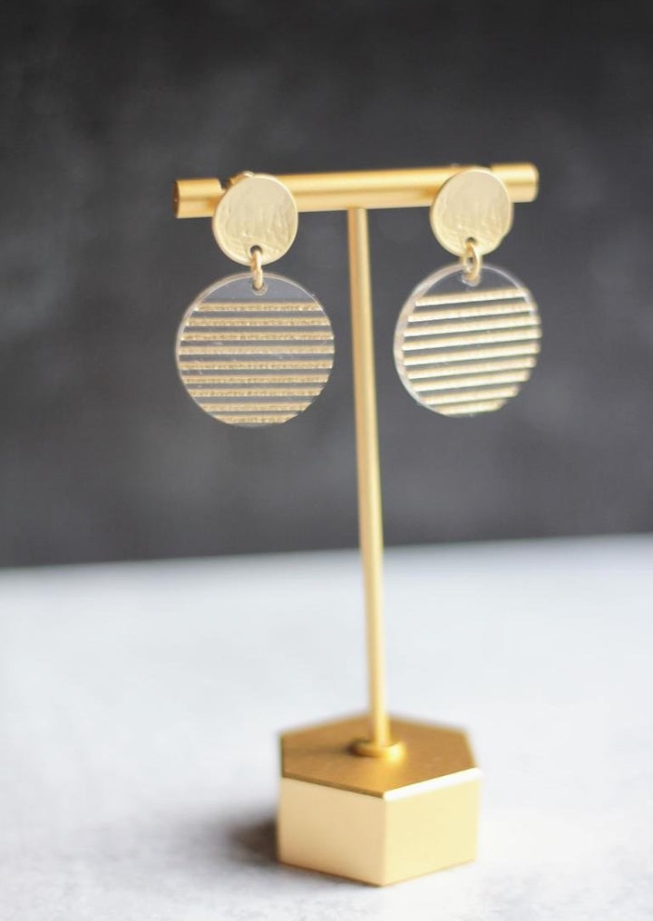 Striped Acrylic Circle Earrings | Gold