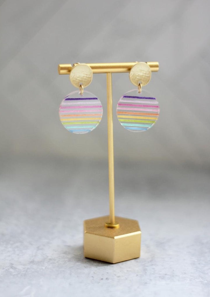 Striped Acrylic Circle Earrings | Rainbow