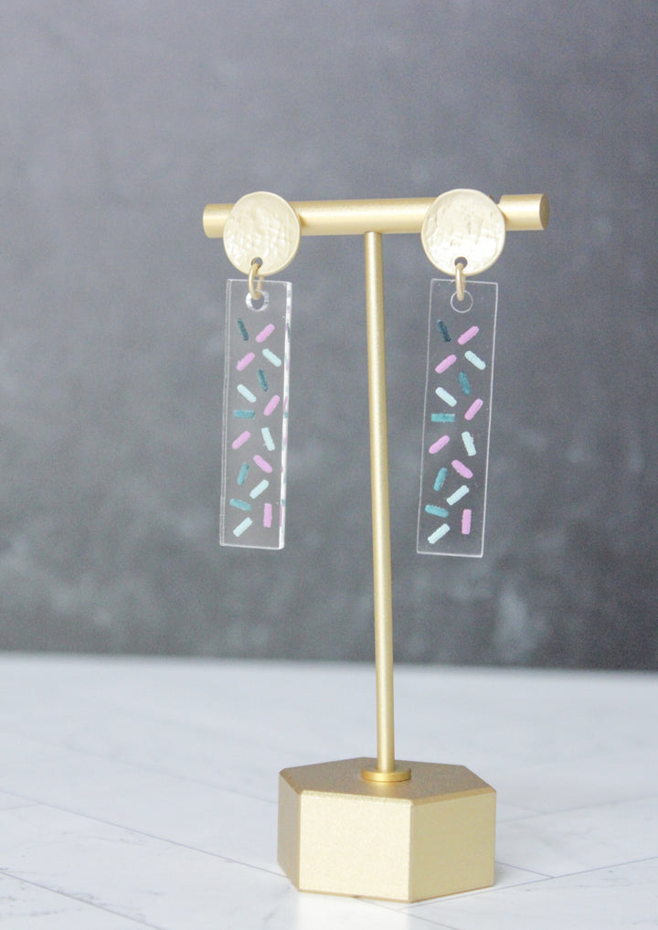 Confetti Clear Acrylic Bar Earrings