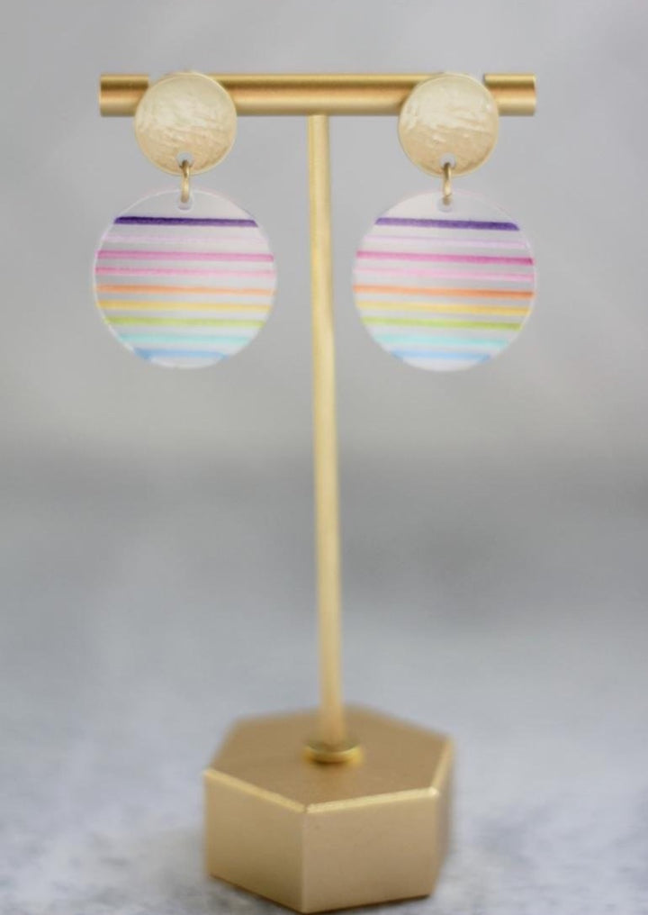 Striped Acrylic Circle Earrings | Rainbow