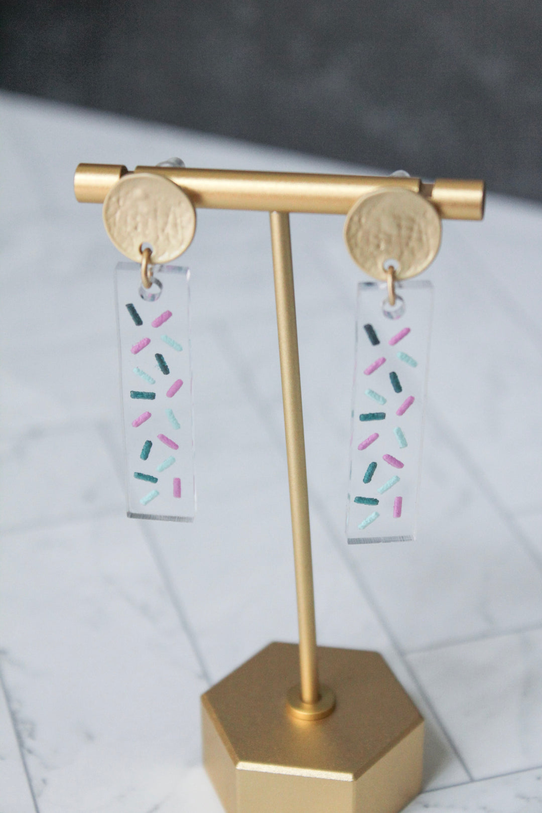 Confetti Clear Acrylic Bar Earrings