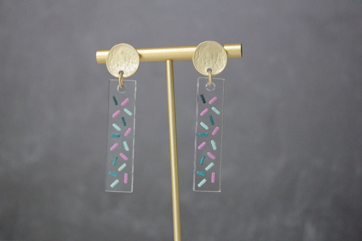 Confetti Clear Acrylic Bar Earrings