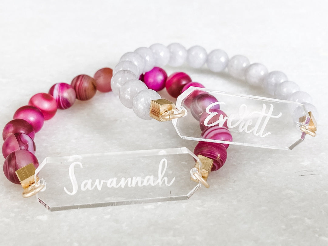 Personalized Name Acrylic Bar Beaded Bracelet - Wondermint Goods