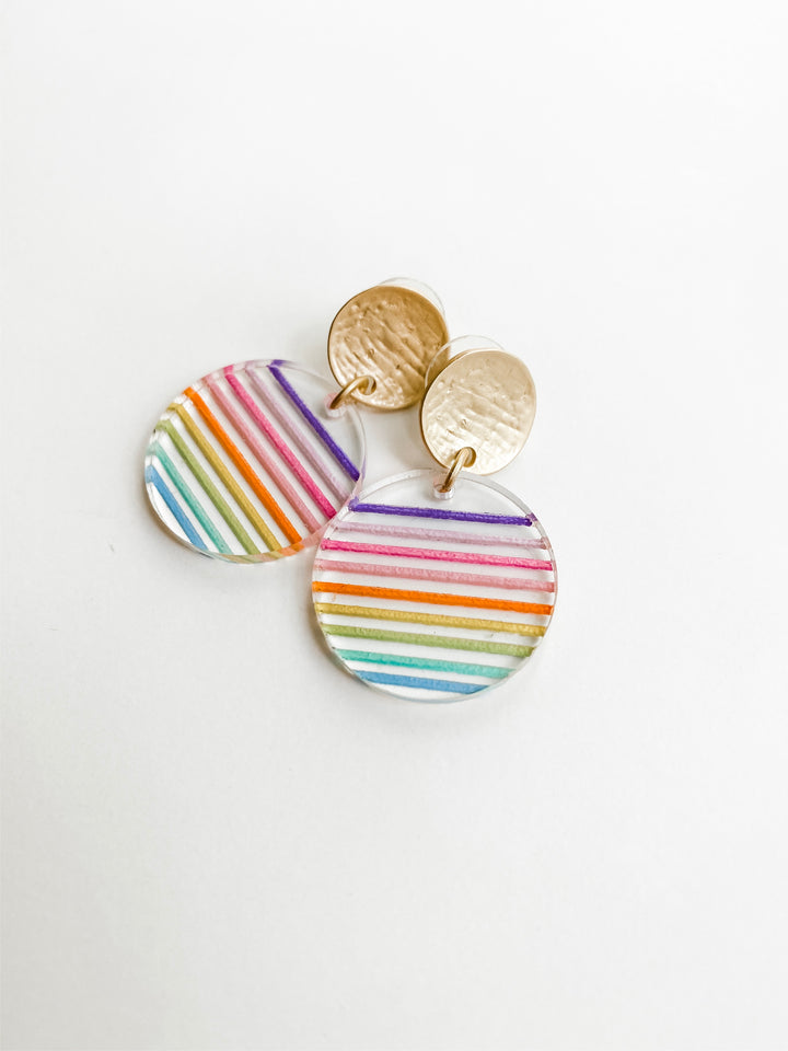 Striped Acrylic Circle Earrings | Rainbow - Wondermint Goods