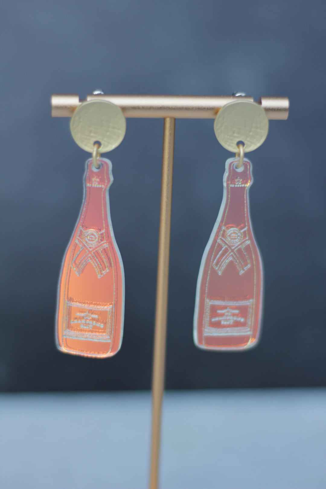 Iridescent Champagne Bottle Acrylic Earrings