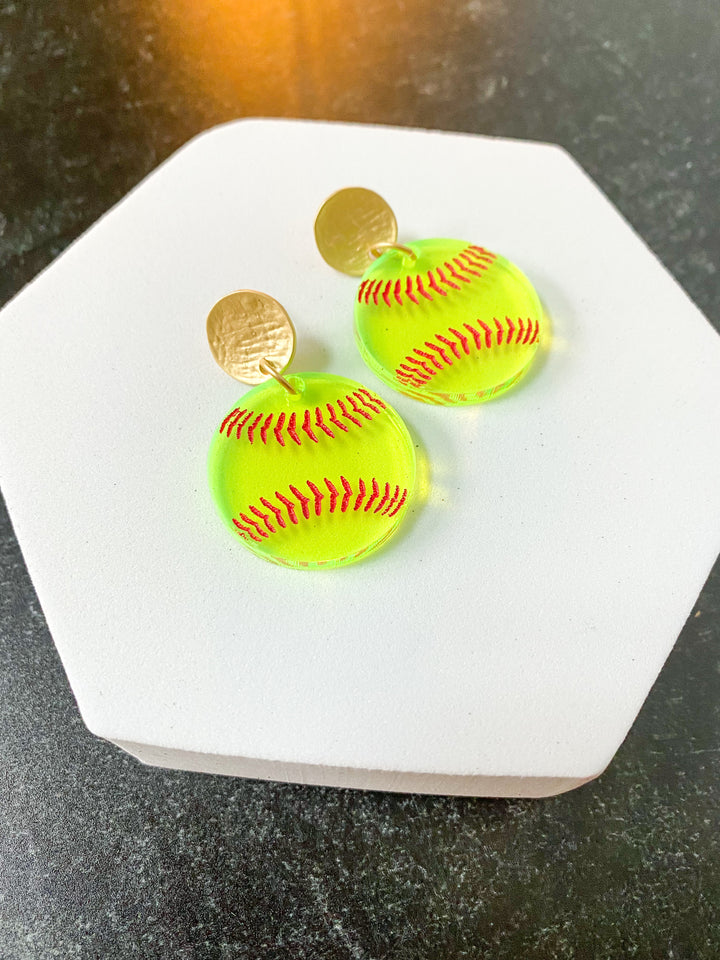 Softball Neon Yellow Earrings