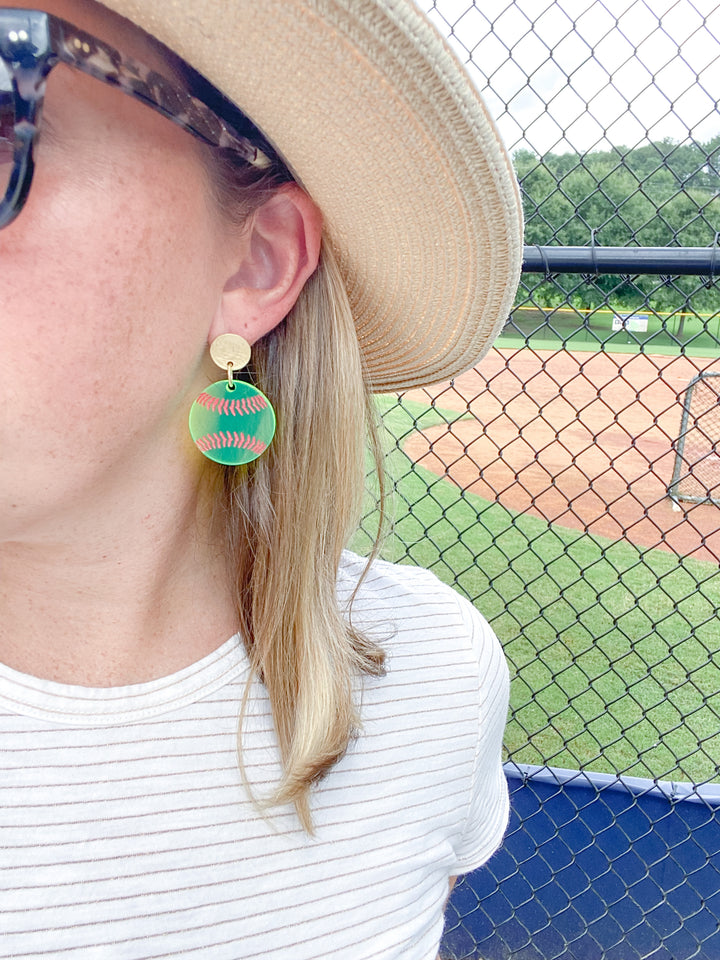 Softball Neon Yellow Earrings