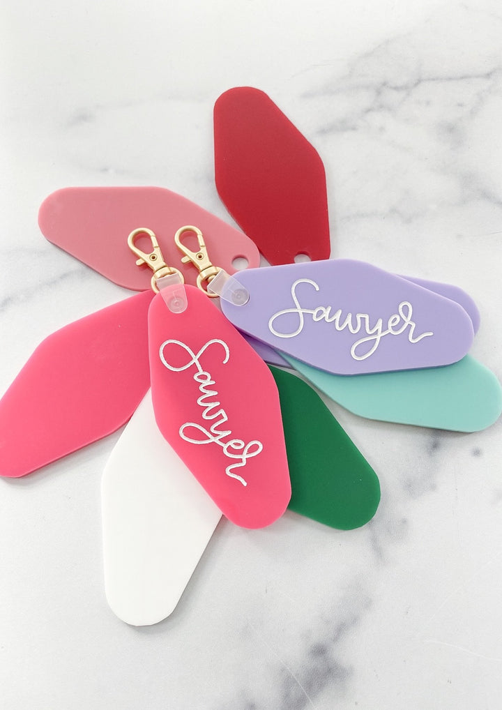 Handlettered Name Acrylic Keychain - Vintage Motel Shape