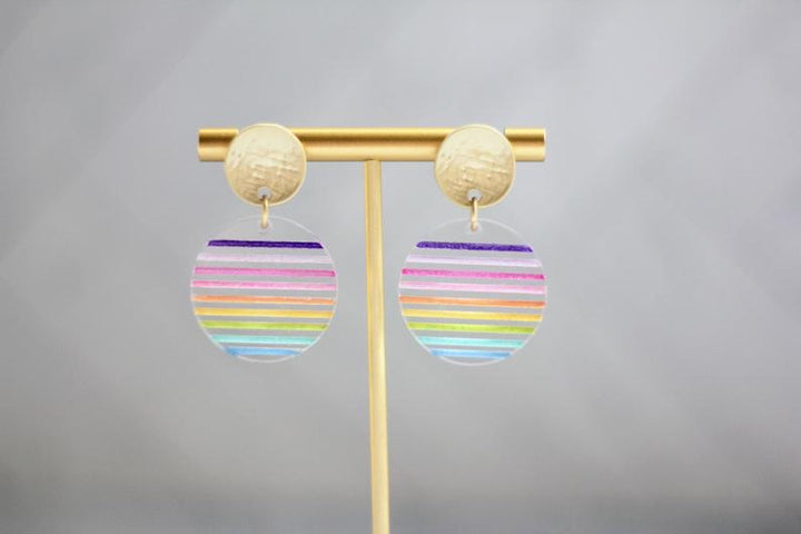Striped Acrylic Circle Earrings | Rainbow