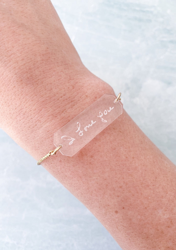 Handwritten Words Acrylic Bar Chain Bracelet