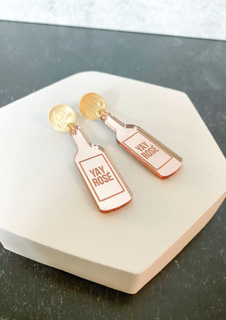 Rose Bottle Rose Gold Acrylic Earrings