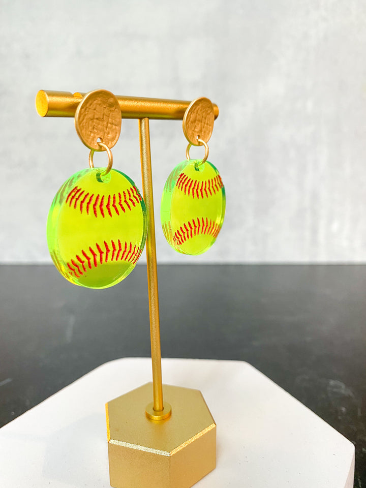 Softball Neon Yellow Earrings