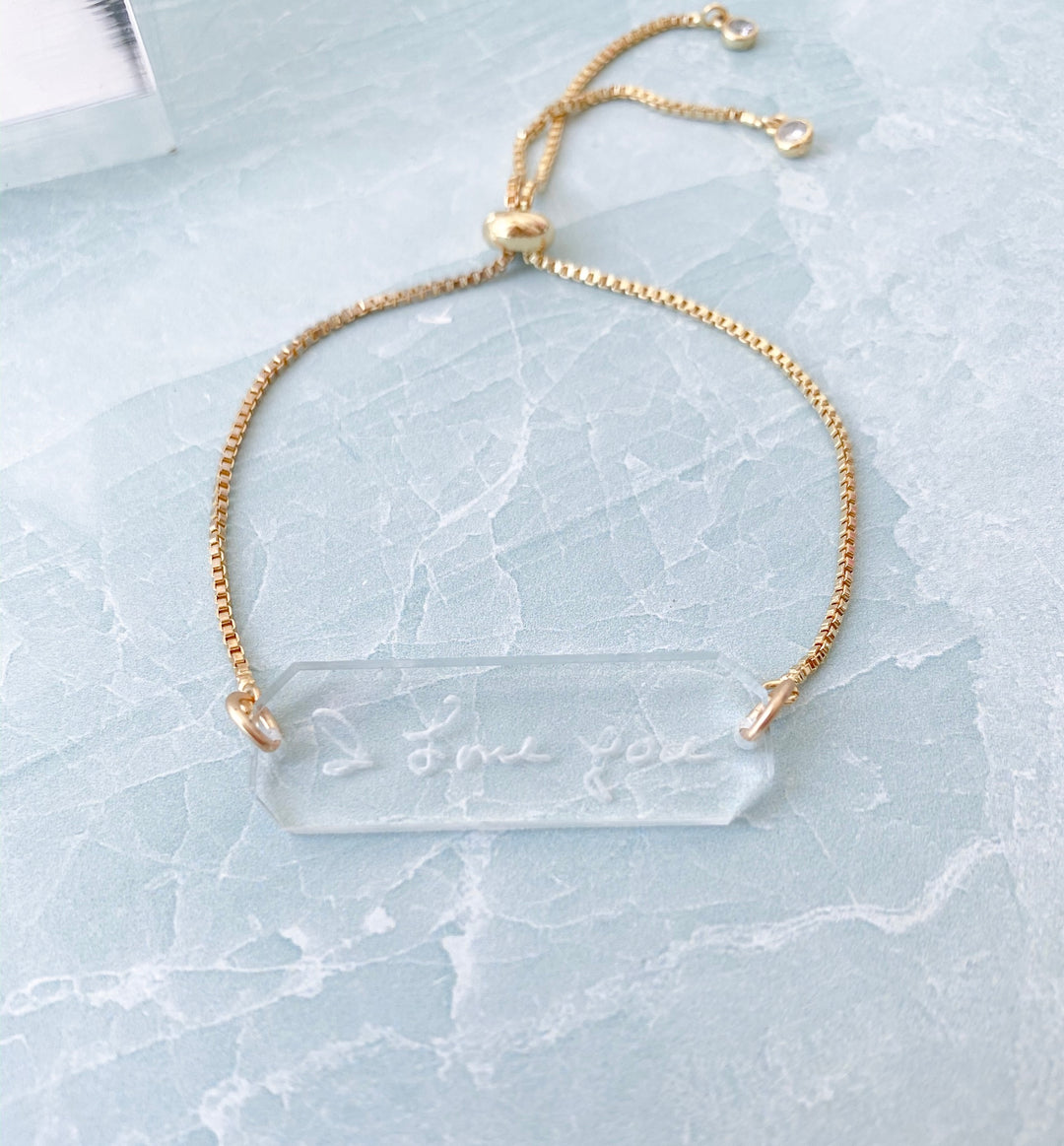 Handwritten Words Acrylic Bar Chain Bracelet