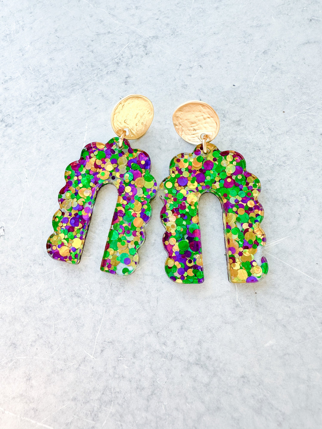 Mardi Gras Scalloped Arch Earrings